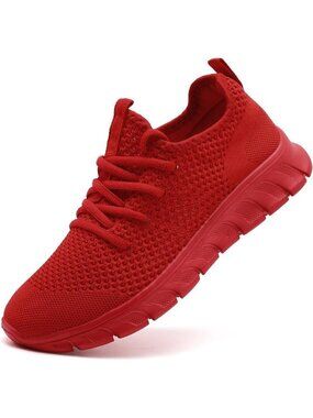 Women Red Running Tennis Walking Lightweight Shoes Slip On Workout Sneakers